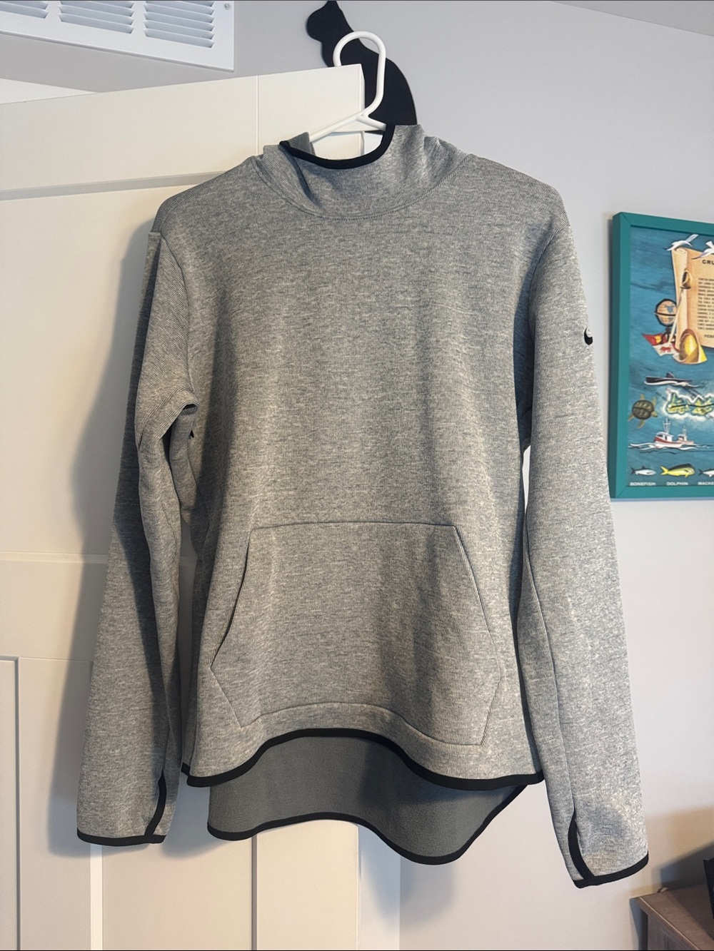 Nike Gray Pullover Hoodie with Kangaroo Pocket and Black Trim